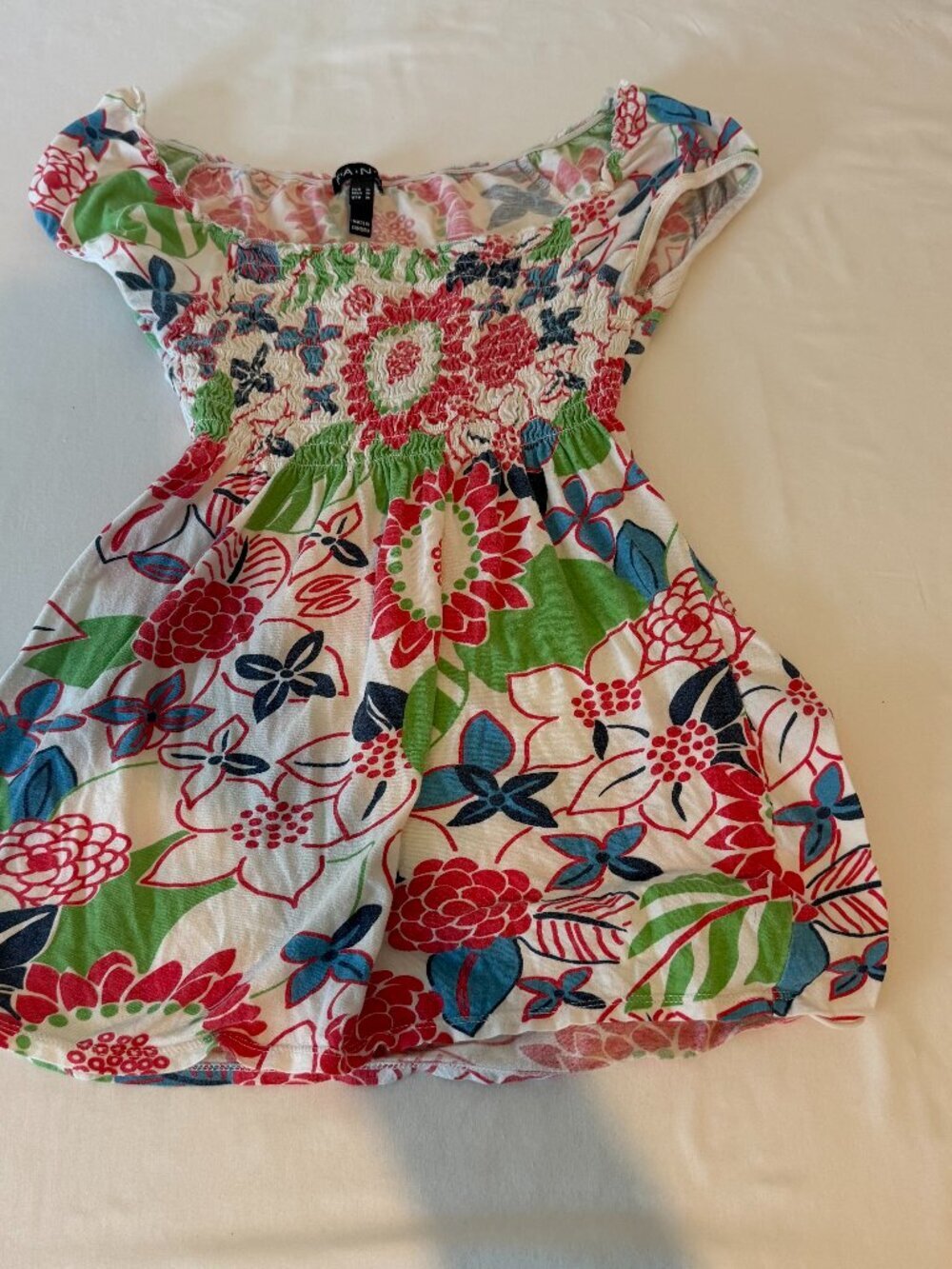 FANG Floral Smocked Peasant Top Women's Medium Y2K Cottagecore Stretch Blouse